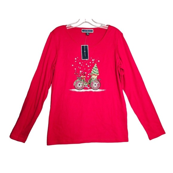 Karen Scott Festive Long Sleeve Top New Red Amore M - Picture 1 of 6